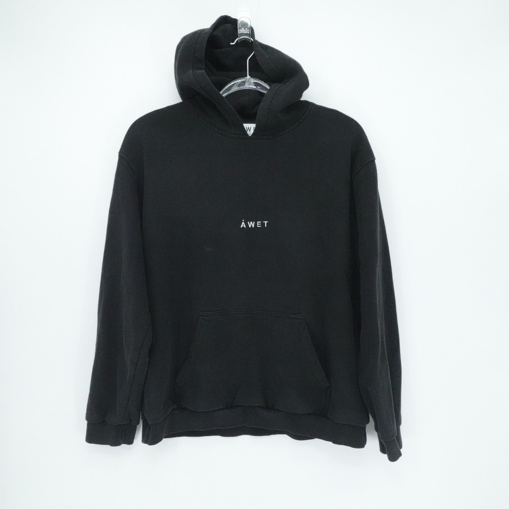 AWET Hoodie Mens Large Black Minimal‎ Logo Pullover Streetwear Casual